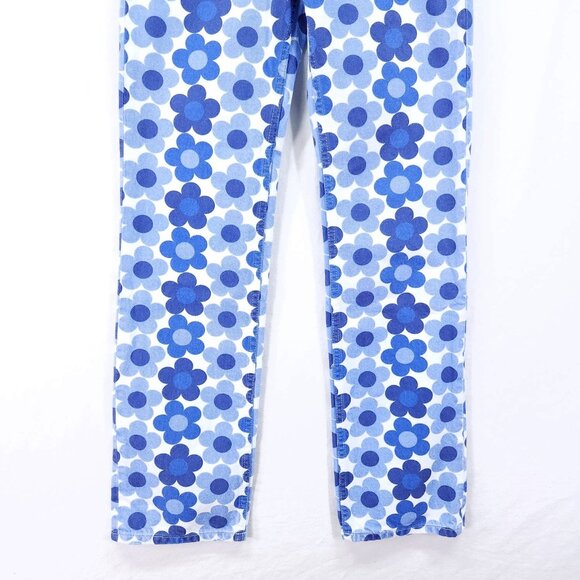 Zara Pants Womens 0 Blue 70's Floral Print Straight Leg Retro Button Fly Jeans - Picture 11 of 13